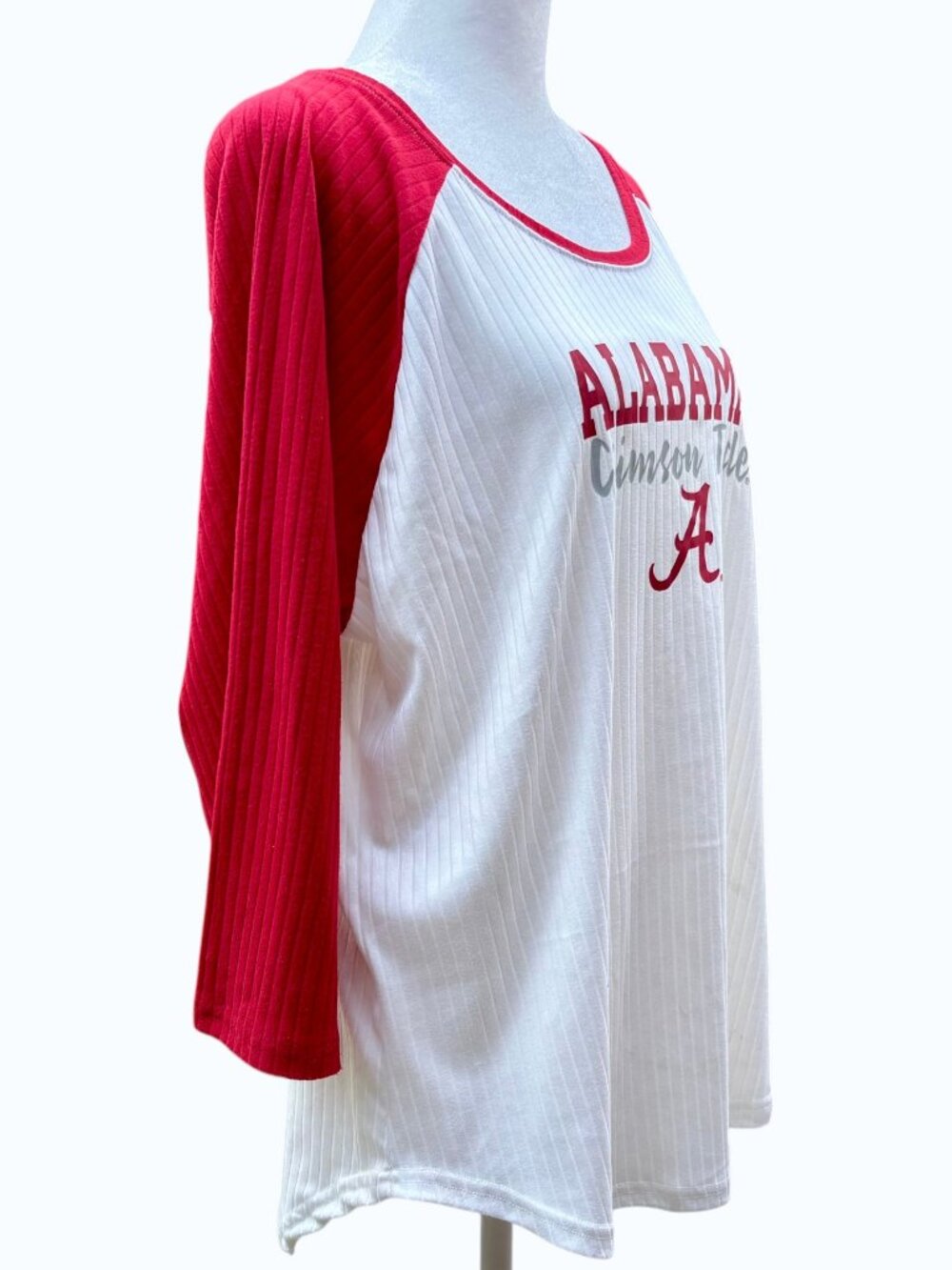 Alabama Crimson Tide Ribbed Knit 3/4 Sleeve Top XL Red White Hi-Low Hem Sideline - Picture 8 of 16